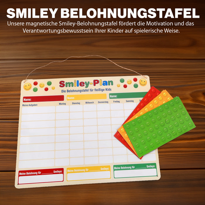 ewtshop® Smiley Belohnungstafel, magnetisch - Belohnungstafel mit Smiley-Magneten - 40 x 30 cm - Für bis zu drei Kinder