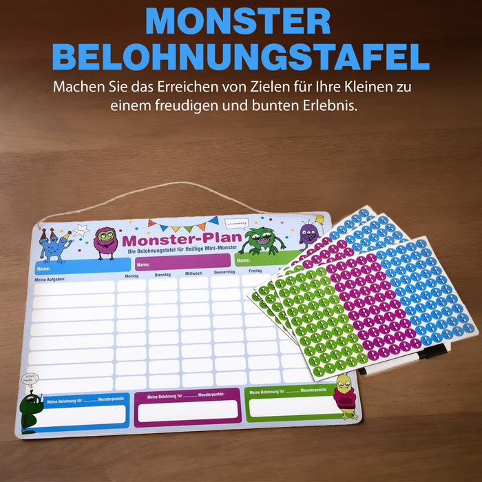 ewtshop® Monster Belohnungstafel - Magnetischer Wochenplaner mit Monster-Magneten - 40 x 30 cm - Für bis zu DREI Kinder