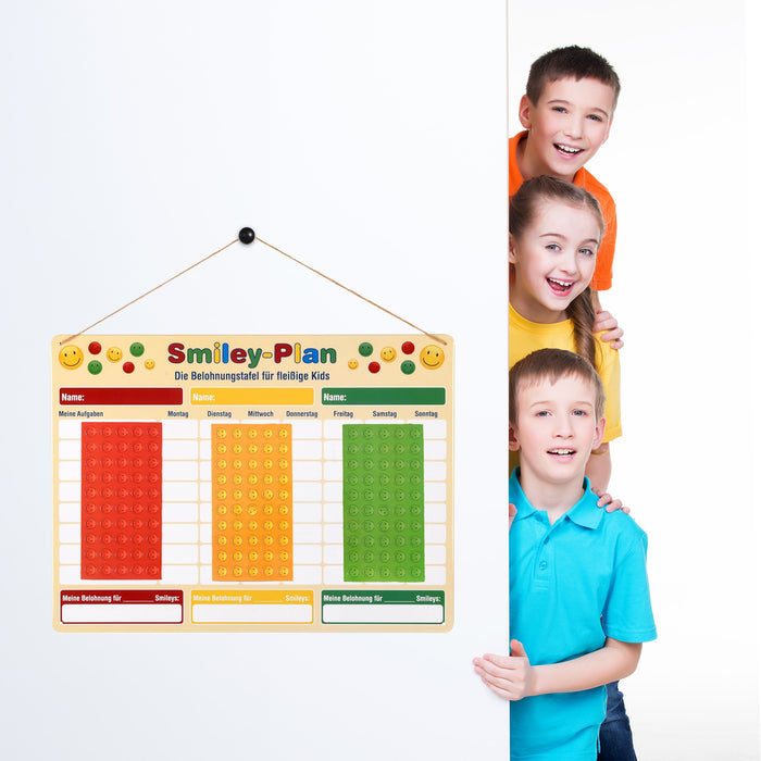 ewtshop® Smiley Belohnungstafel, magnetisch - Belohnungstafel mit Smiley-Magneten - 40 x 30 cm - Für bis zu drei Kinder
