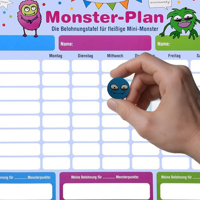 ewtshop® Monster Belohnungstafel - Magnetischer Wochenplaner mit Monster-Magneten - 40 x 30 cm - Für bis zu DREI Kinder