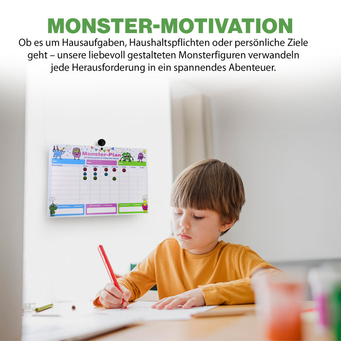 ewtshop® Monster Belohnungstafel Abreissblock, 28,7x21,3 cm, mit 450 Aufklebern, Belohnungssystem für bis zu 3 Kinder