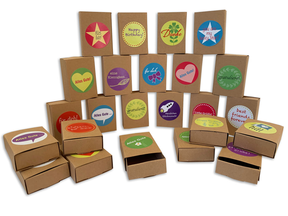 ewtshop® 24 Streichholzschachteln aus Kraftpapier + 24 Sticker - Mini Geschenkschachteln, Adventskalenderboxen, Aufbewahrungsschachteln