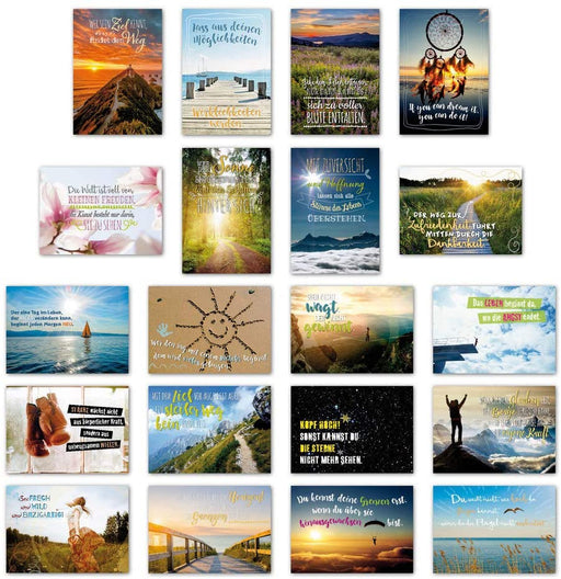 ewtshop 20er Postkarten Set Motivation mit 20 Sprüchen & Zitaten // Postkarte Grußkarte mit Spruch - ewtshop
