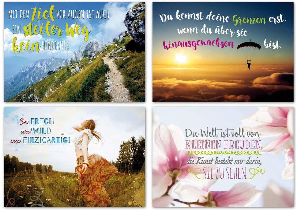 ewtshop 20er Postkarten Set Motivation mit 20 Sprüchen & Zitaten // Postkarte Grußkarte mit Spruch - ewtshop