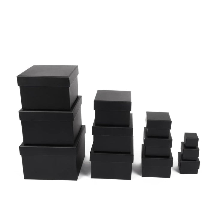 ewtshop® quadratische Geschenkboxen, 12er Set, stabiles Material mit feinem Kraftpapier überzogen - schwarz für Geschenke Ostern Weihnachten Hochzeit Geburtstag