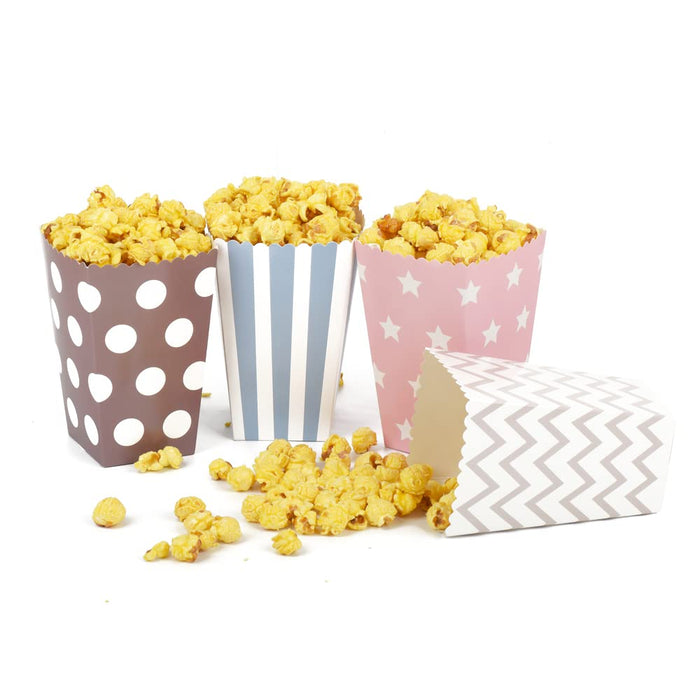 ewtshop® 48 Stück Popcornboxen, Popcorncontainer 4 unterschiedliche Designs, Popcorn Tüten oder Candy Container für Partys, Kinoabende maschinell hergestellt