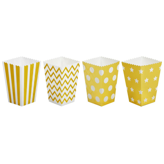 ewtshop® 48 Stück Popcornboxen groß, gold in 4 Designs, Popcorn Tüten oder Candy Container für Partys, Kinoabende, maschinell gefertigt, konische Form
