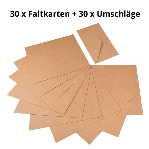 60 tlg. Set Kraftpapier Klappkarten und Briefumschläge aus Naturkarton - ewtshop