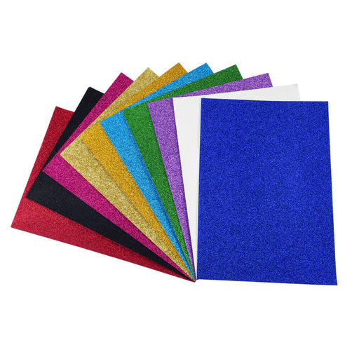 10 Blatt Glitzer Papier glänzend, 10 verschiedene Farben, Glitter Tonpapier - ewtshop