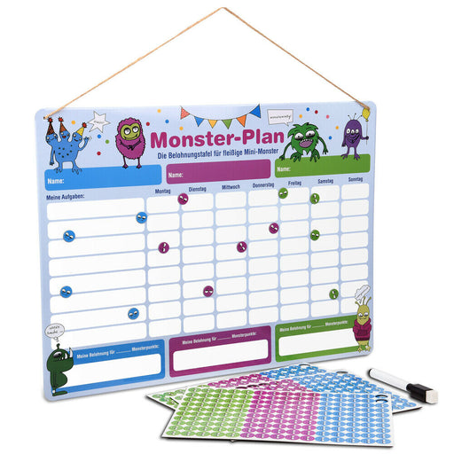 ewtshop Monster Belohnungstafel, magnetisch, Wochenplaner mit Monster-Magneten - ewtshop