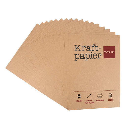 Kraftpapier, 50 Blätter, DIN A3, Naturkarton, hochwertige Qualität, 170 g/qm - ewtshop