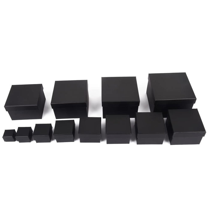 ewtshop® quadratische Geschenkboxen, 12er Set, stabiles Material mit feinem Kraftpapier überzogen - schwarz für Geschenke Ostern Weihnachten Hochzeit Geburtstag