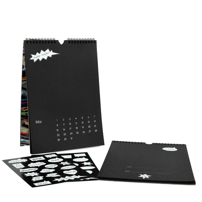 ewtshop Kalender DIY Set, 2 Schwarze Jahreskalender, immerwährendes Kalendarium - ewtshop