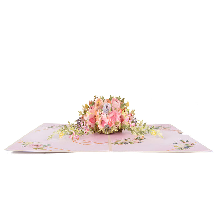 ewtshop® Grußkarten, Blumenfreuden, 3er Set Pop-Up Karte Blumen mit Bunter Blumenkorb 3D Blumenkarte Pop up Karte
